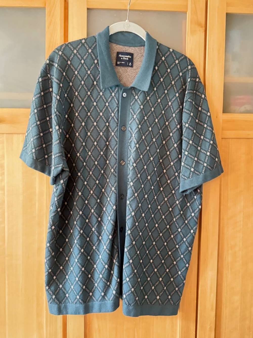 Abercrombie & Fitch Men's Diamond Jacquard Button-Up Knit Polo Shirt - Size M